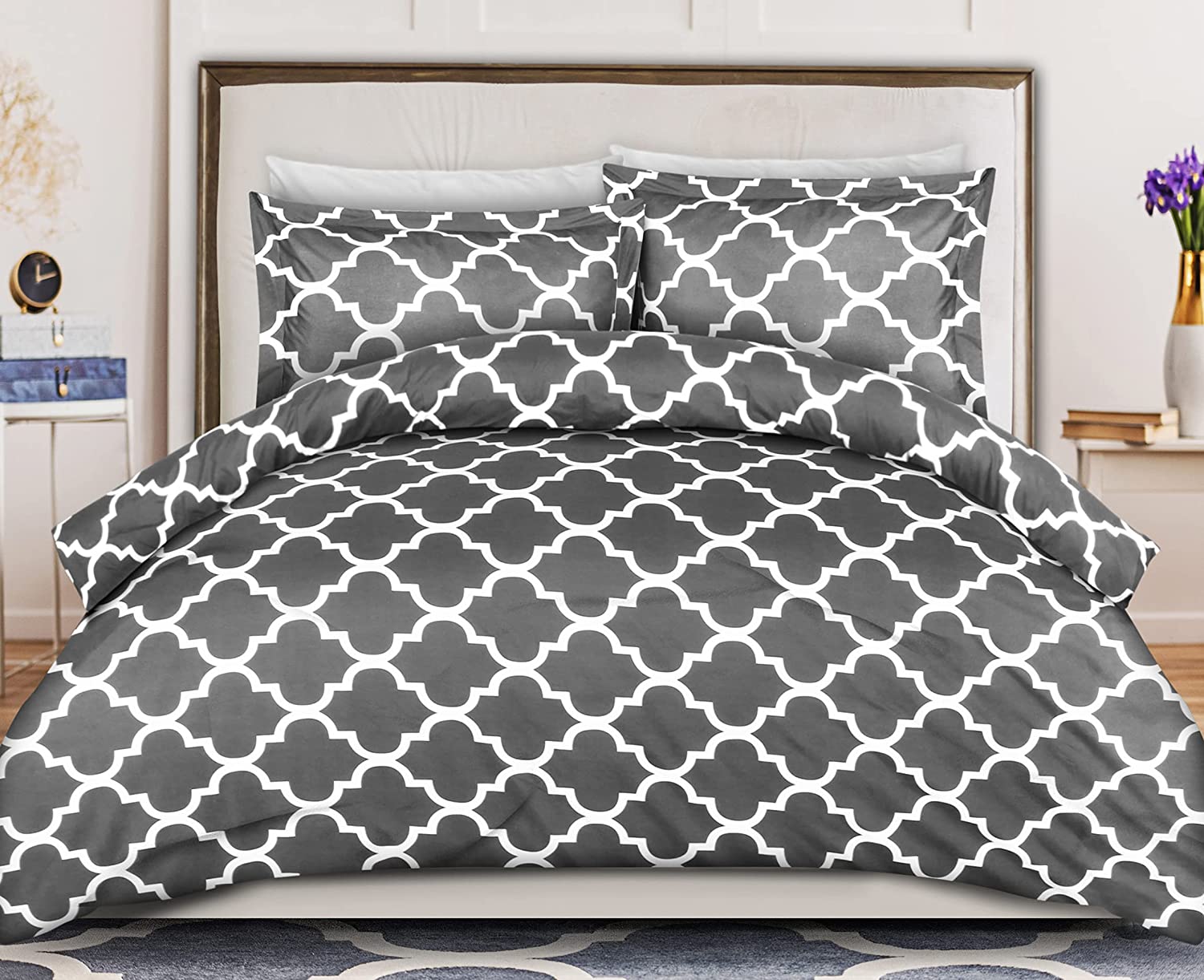 Utopia Bedding Printed Comforter Set (Queen, Grey) with 2 Pillow Shams -  Luxurio