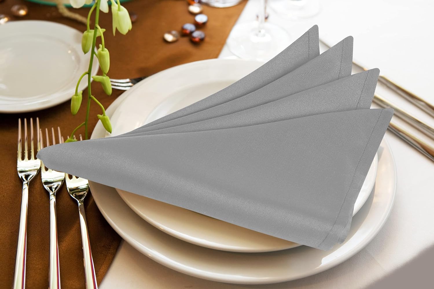 20 inch Satin Cloth Napkins Silver (Pack of 10)