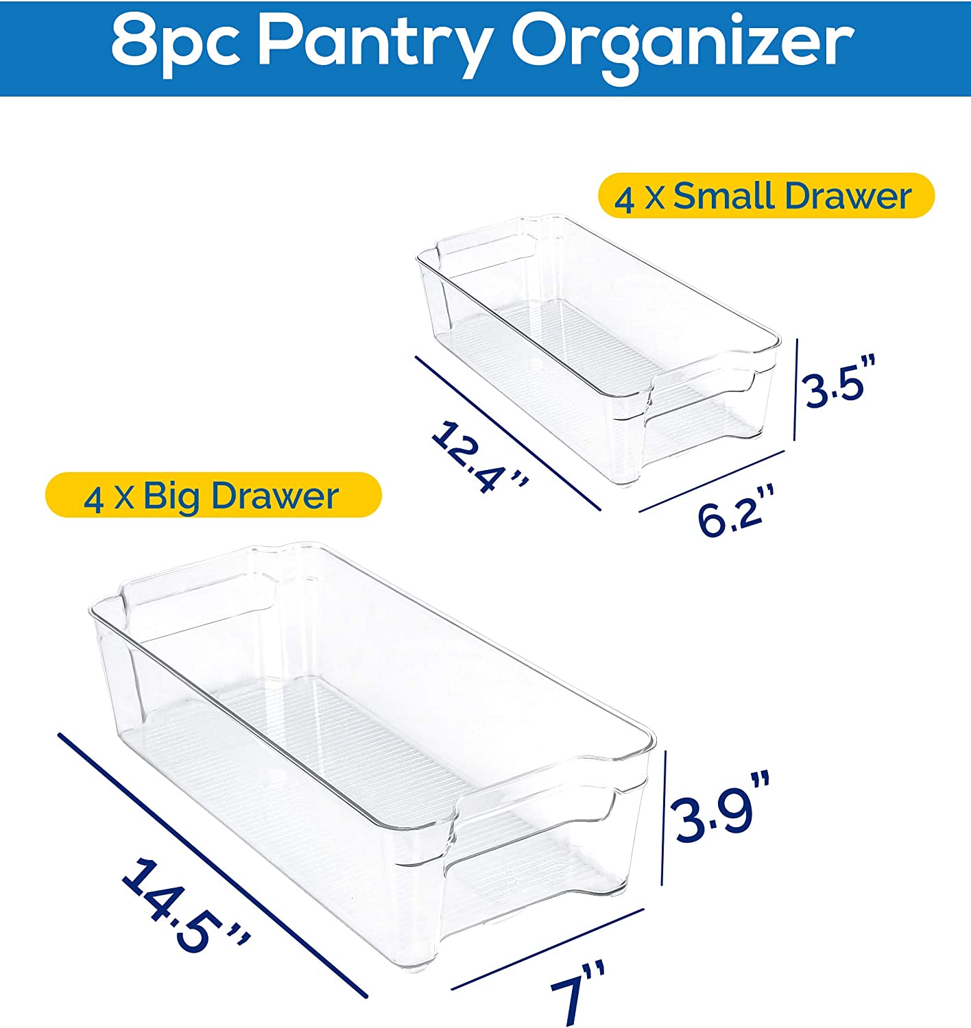  bHome & Co. Pantry Organization and Storage Organizing  Containers, Acrylic Plastic Clear Storage Bins w Handles for Kitchen  Organization, Cabinet, Fridge, Freezer, Bathroom, Laundry Organizer- 4  Pack: Home & Kitchen