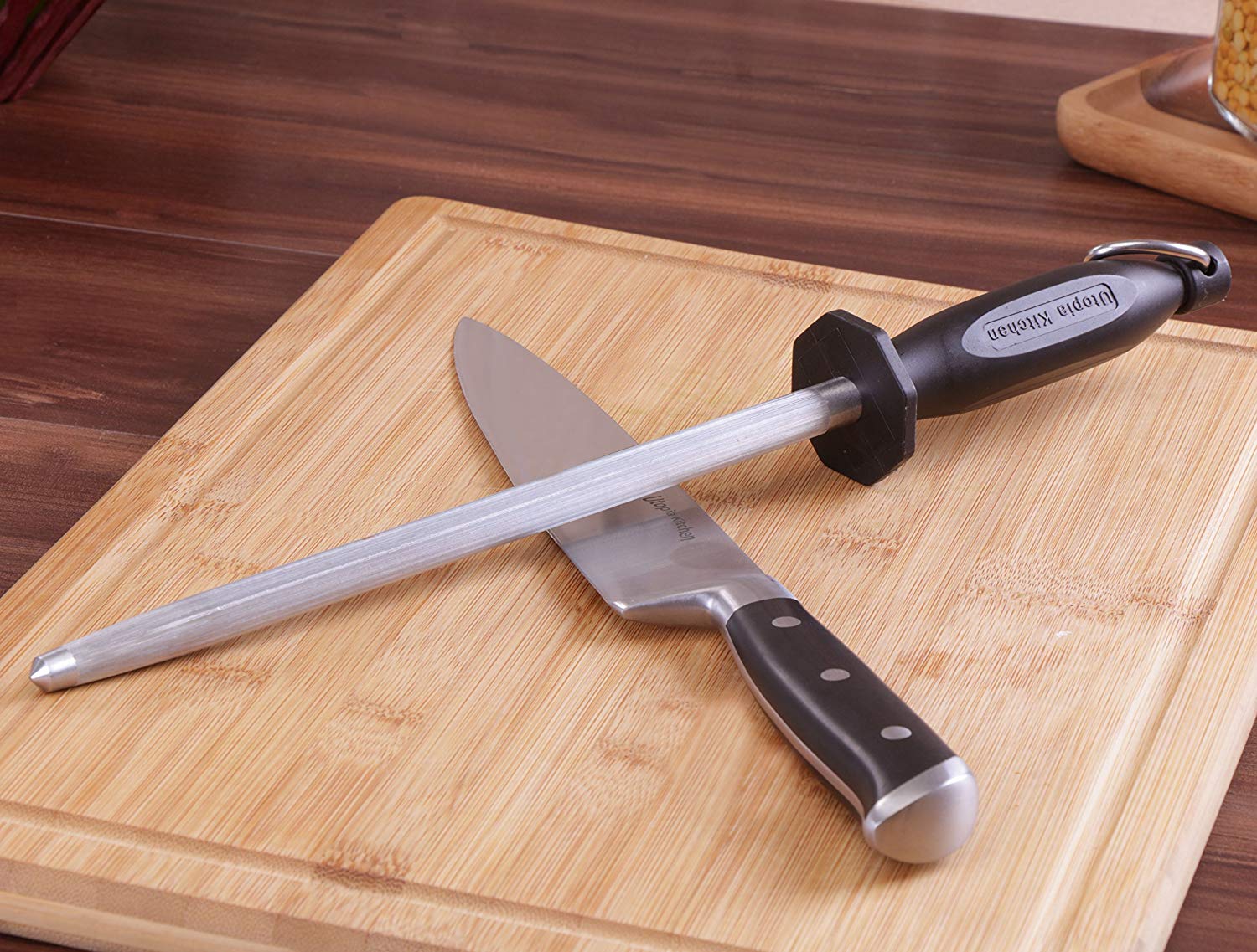 Utopia Kitchen 10 Inch Honing Steel Knife Sharpening Steel Sharpening Rod -  Black