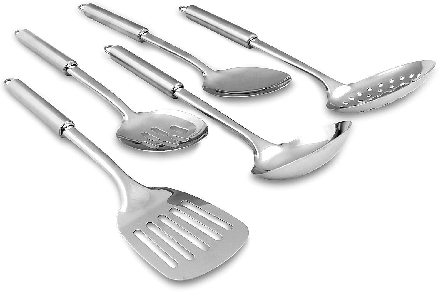 Premium 5 Piece Stainless Steel Cooking & Serving Spoon Set, Includes Solid  Spoon, Oval Spoon, Slotted Spoon, Square Spoon & MultiServer - Heavy Gauge  Durability - Modern Mirror Finish Flatware 