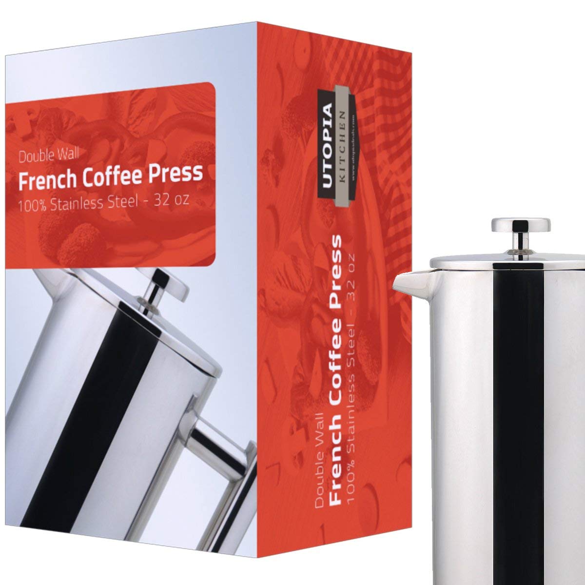Stainless Steel French Coffee Press (32 oz) by Utopia Kitchen – Utopia Deals