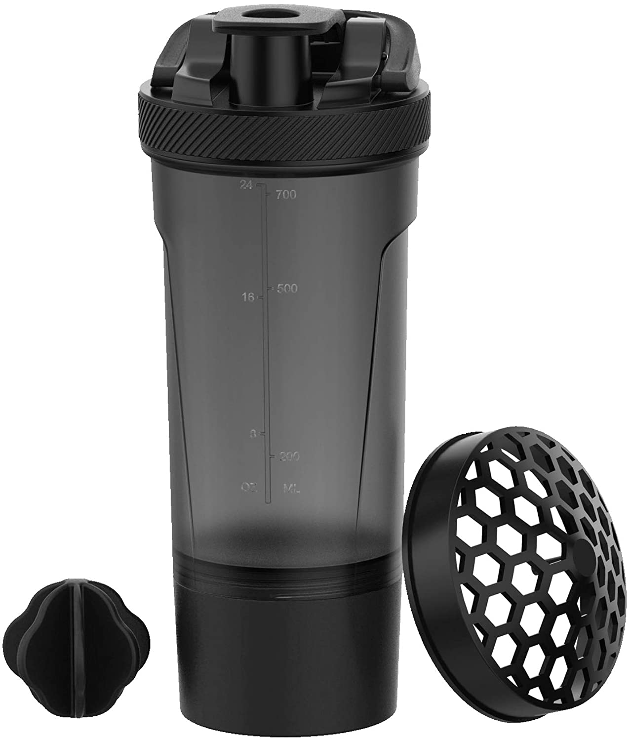  Utopia Home 2-Pack Shaker Bottle - 24 Ounce Protein Shaker  Plastic Bottle for Pre & Post workout with Twist and Lock Protein Box  Storage(All Black & Clear/Black): Home & Kitchen